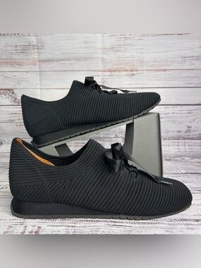 Black Knit Slip-On Women's Sneakers with Ribbon Laces — Lightweight Comfort